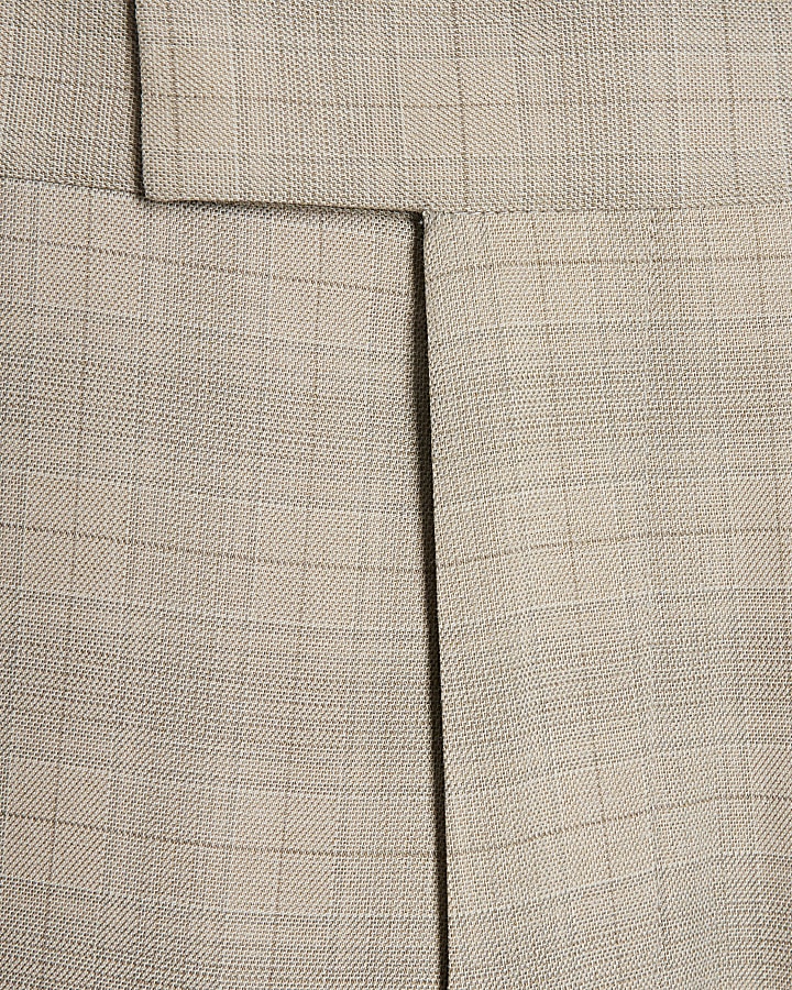 Beige Skinny Fit Check Suit Trousers