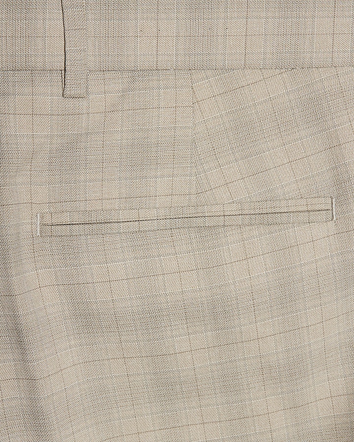 Beige Skinny Fit Check Suit Trousers