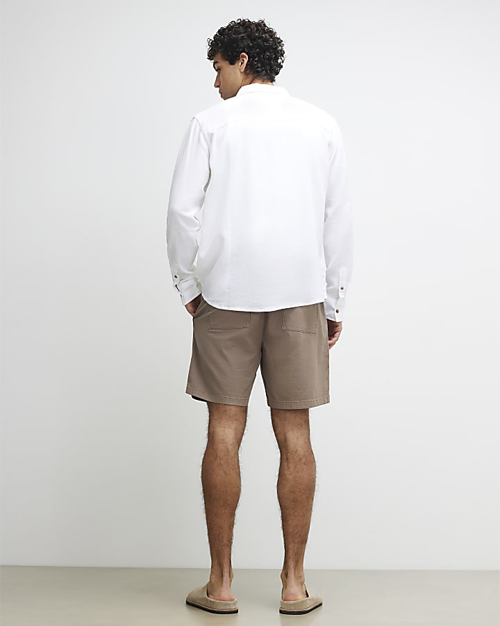 Brown Regular Fit Cross Hatch Shorts