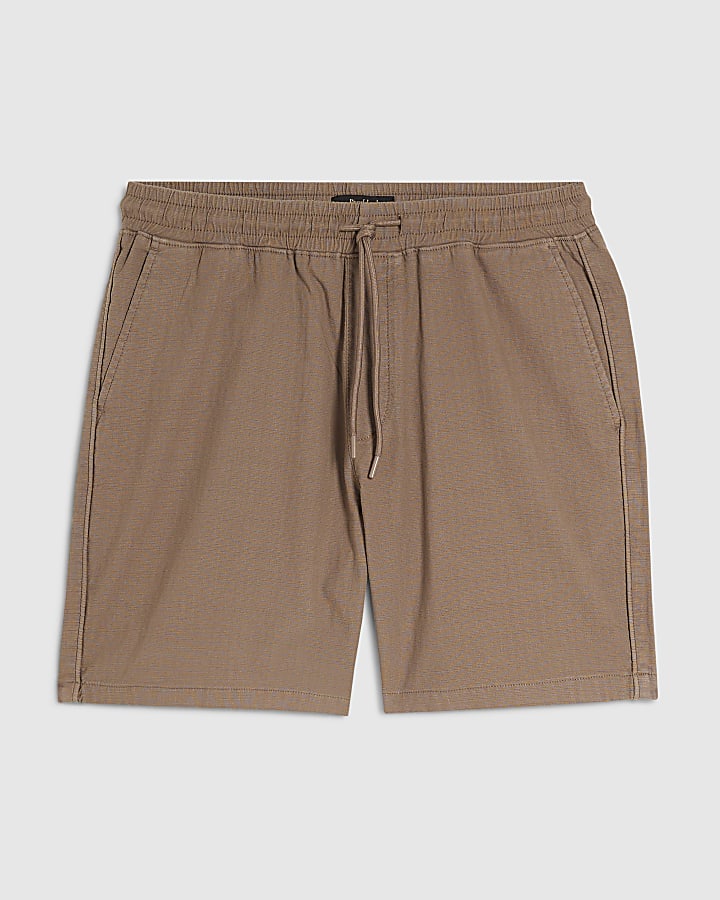 Brown Regular Fit Stretch Textured Shorts