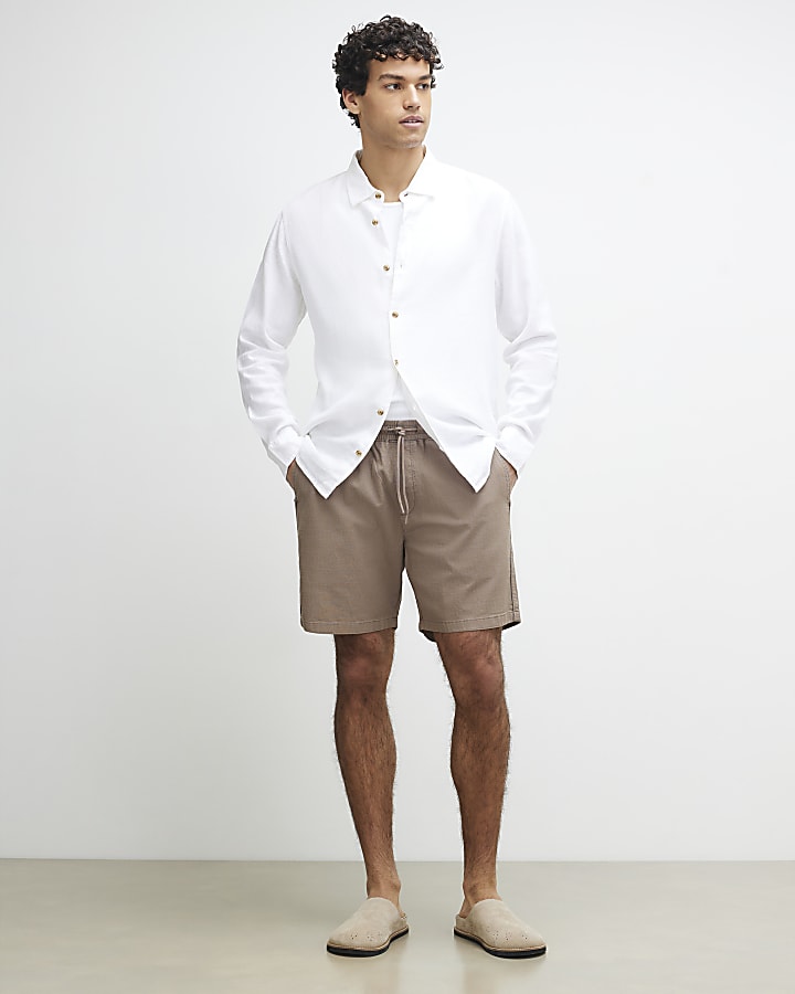 Brown Regular Fit Cross Hatch Shorts