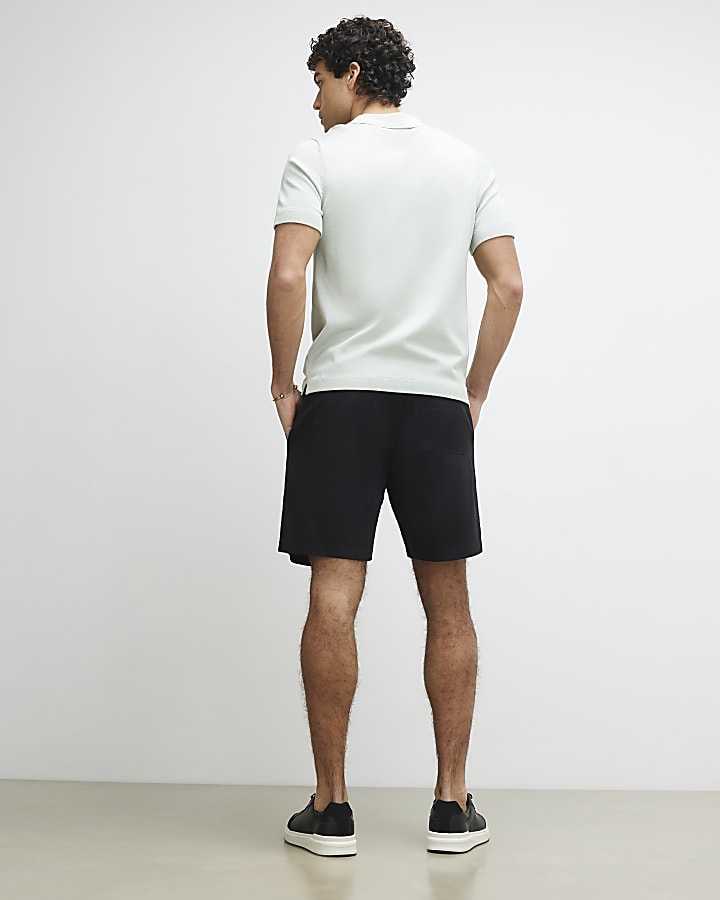 Black Regular Fit Cross Hatch Shorts