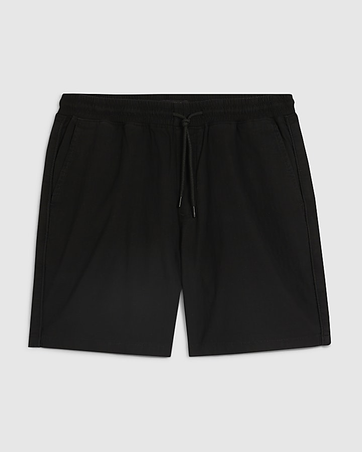 Black Regular Fit Stretch Textured Shorts