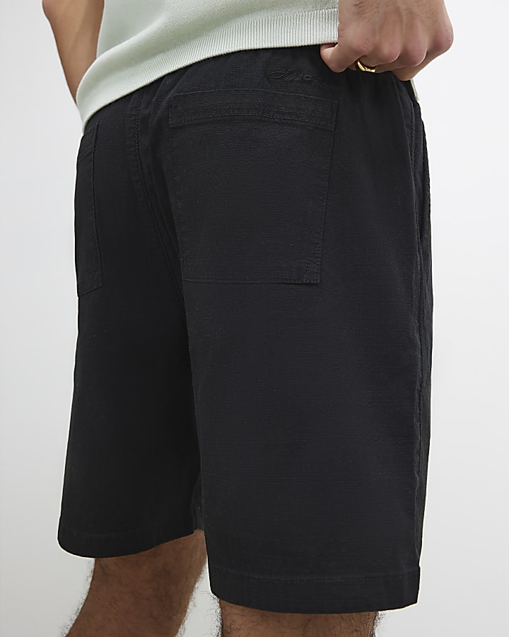 Black Regular Fit Cross Hatch Shorts