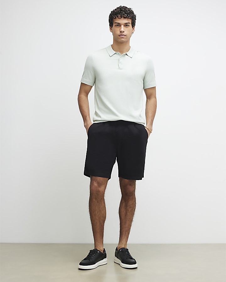 Black Regular Fit Cross Hatch Shorts