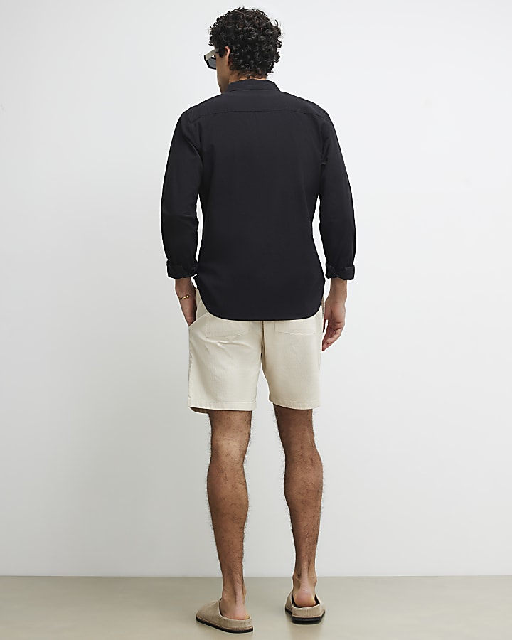 Beige Regular Fit Cross Hatch Shorts