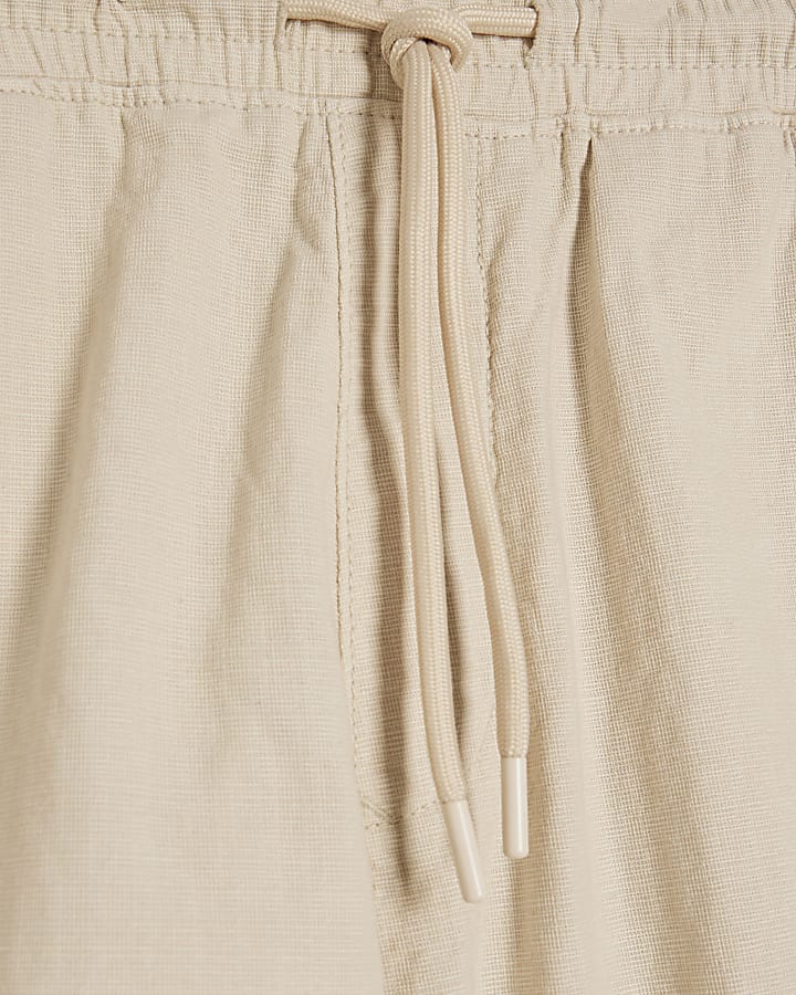 Beige Regular Fit Stretch Textured Shorts