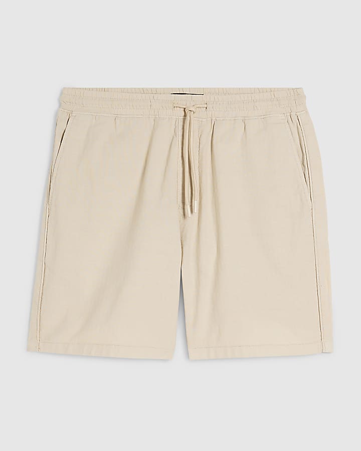 Beige Regular Fit Stretch Textured Shorts