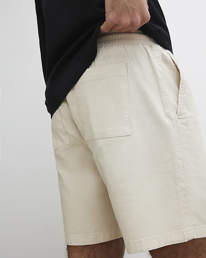 Beige Regular Fit Cross Hatch Shorts