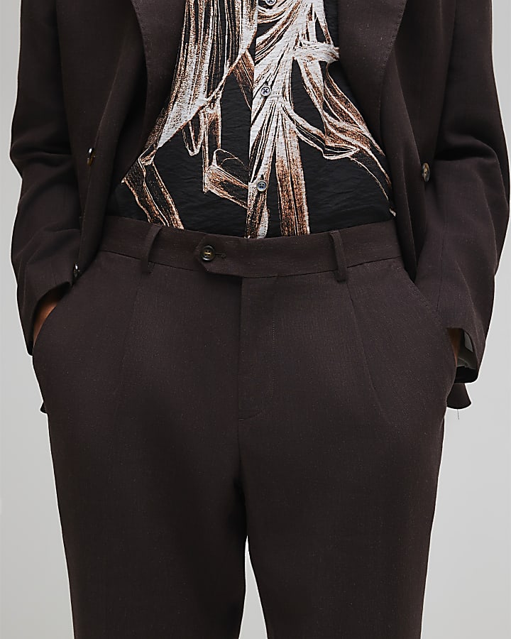 Brown Slim Fit Linen Blend Trousers