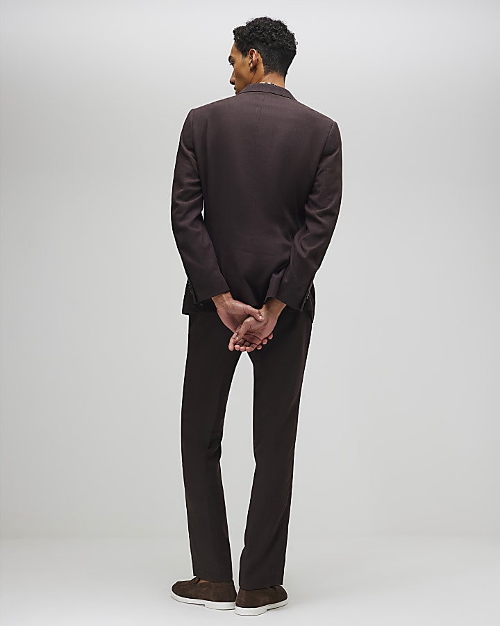 Brown Slim Fit Linen Blend Trousers