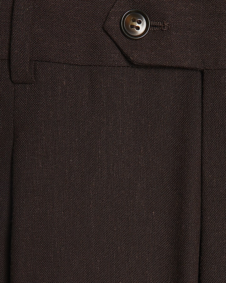 Brown Slim Fit Linen Blend Trousers