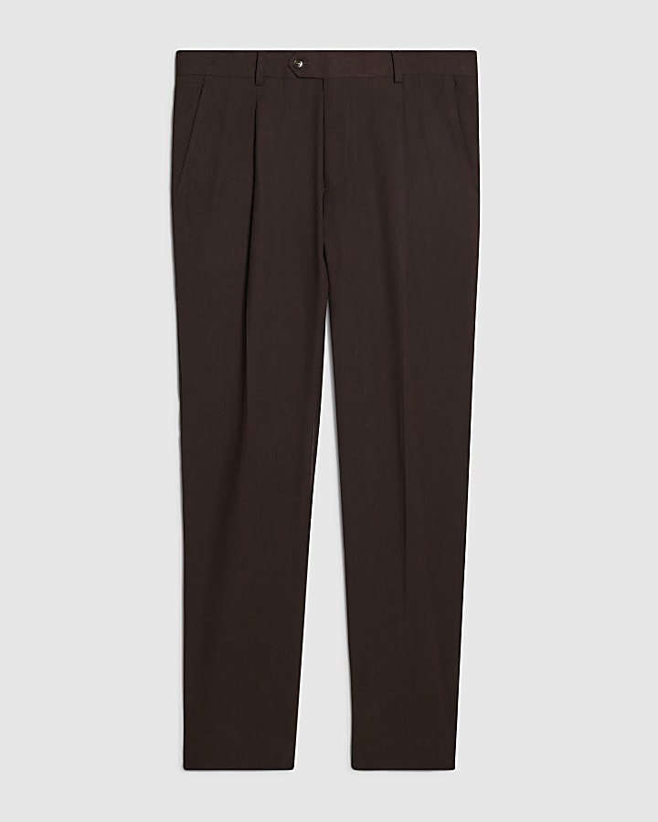 Brown Slim Fit Linen Blend Trousers