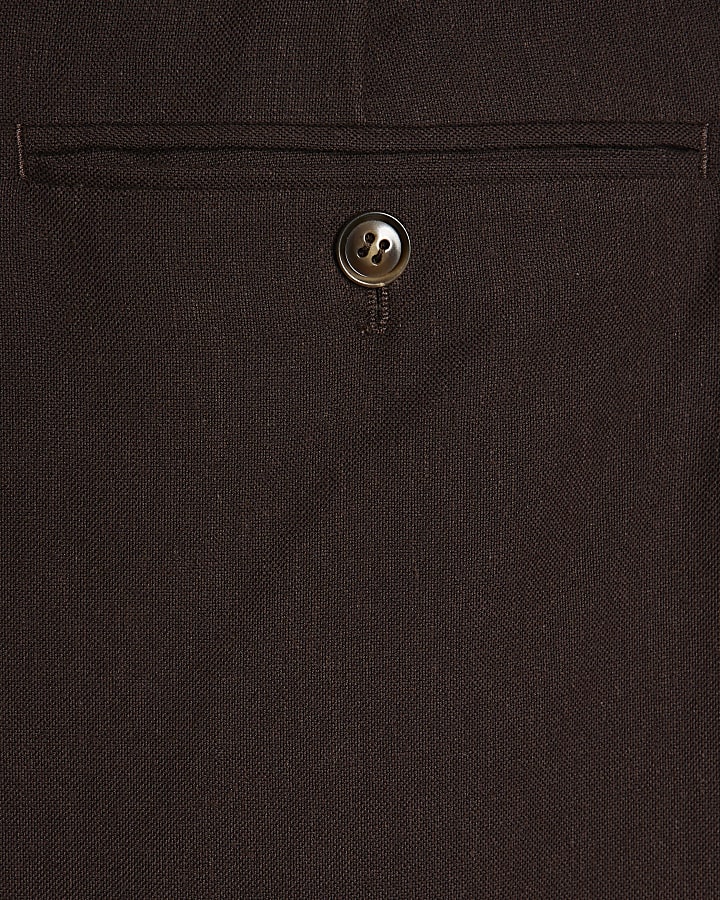 Brown Slim Fit Linen Blend Trousers