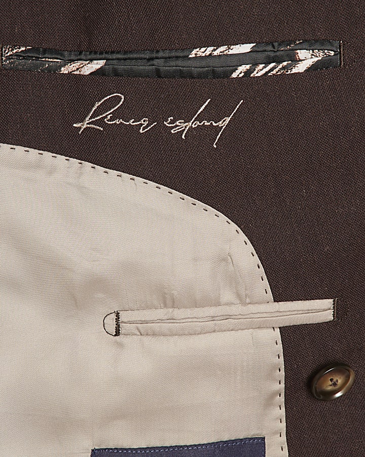 Brown Sim Fit Linen Blend Suit Jacket