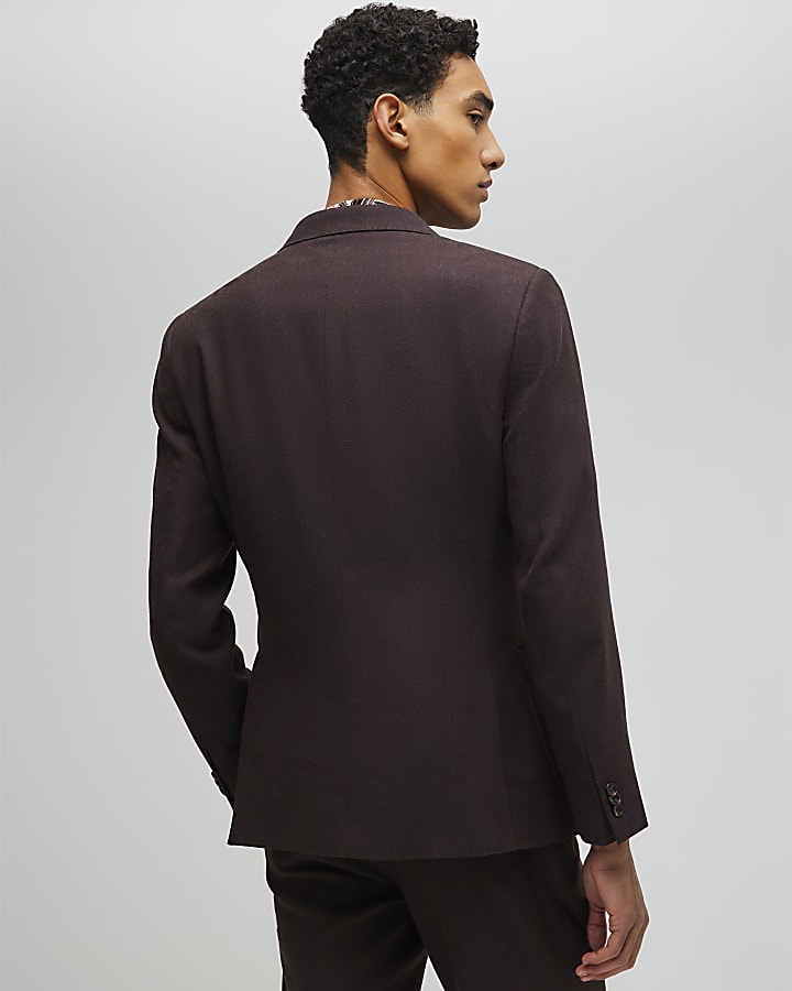 Brown Sim Fit Linen Blend Suit Jacket