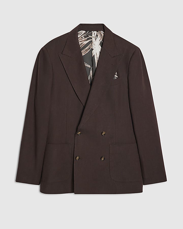 Brown Sim Fit Linen Blend Suit Jacket