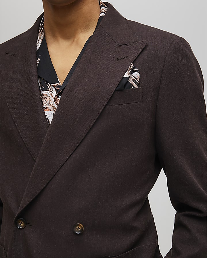 Brown Sim Fit Linen Blend Suit Jacket