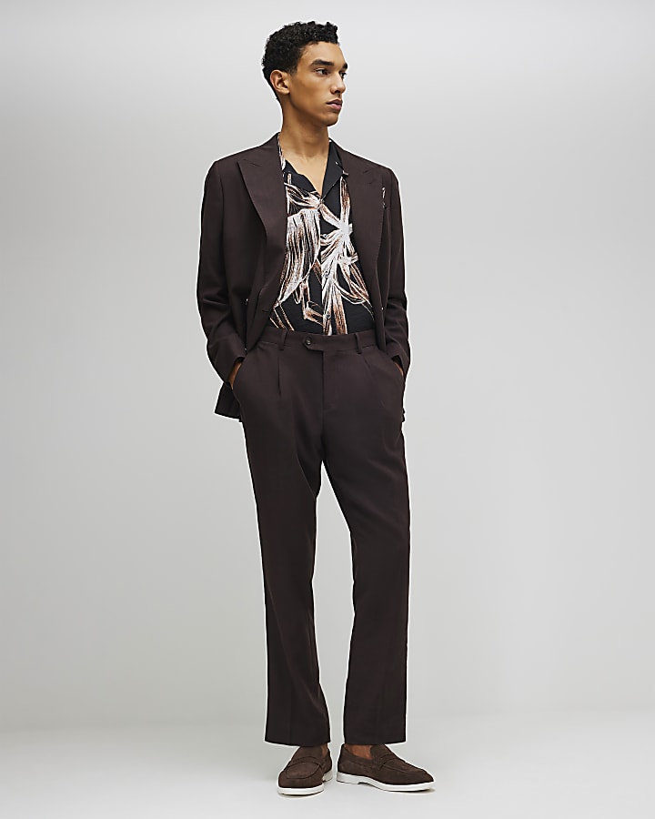 Brown Sim Fit Linen Blend Suit Jacket