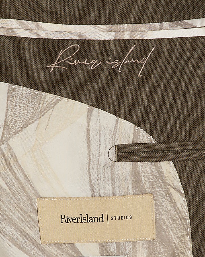 Khaki Slim Fit Linen Blend Suit Blazer Jacket