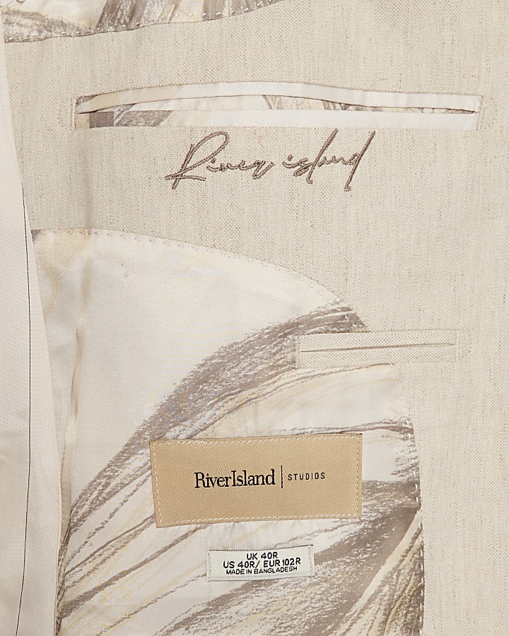 Cream Slim Fit Linen Blend Suit Blazer Jacket