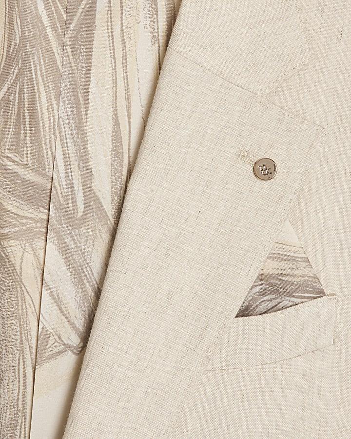 Cream Slim Fit Linen Blend Suit Blazer Jacket