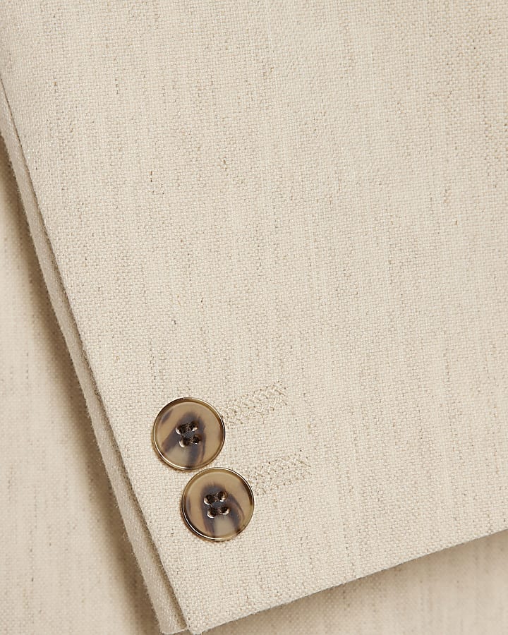 Cream Slim Fit Linen Blend Suit Blazer Jacket