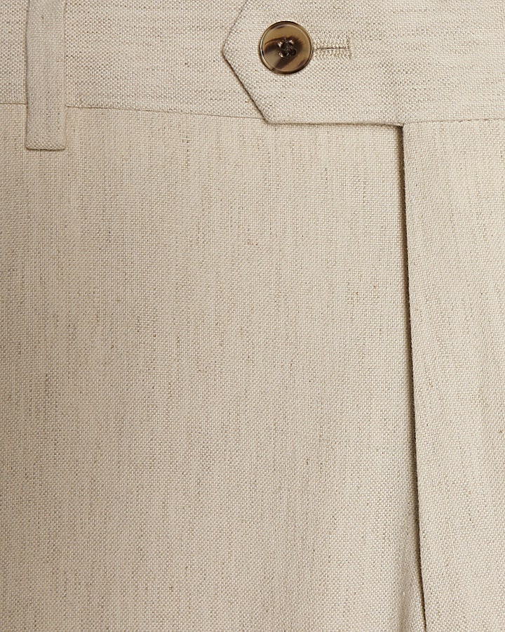 Cream Slim Fit Linen Blend Suit Trousers