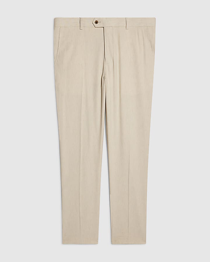 Cream Slim Fit Linen Blend Suit Trousers