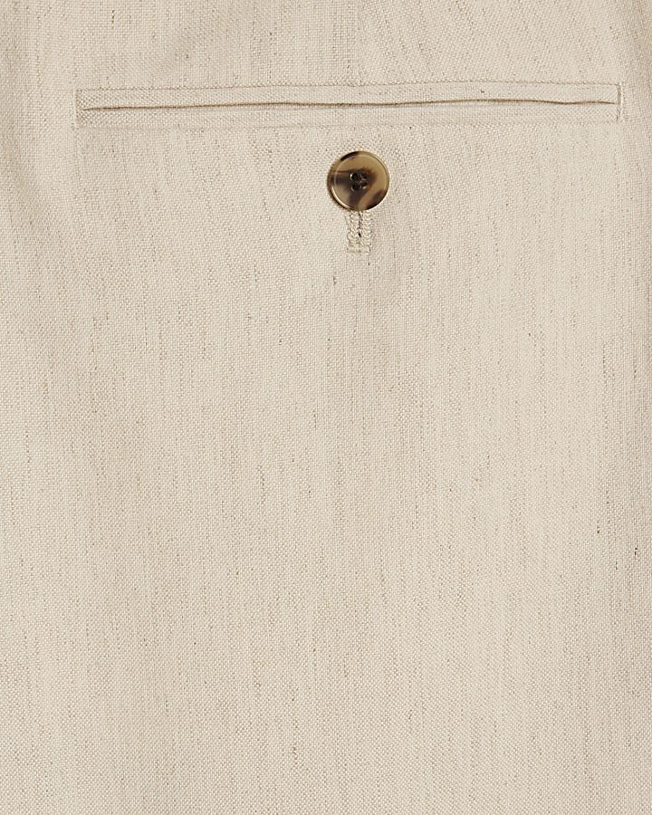 Cream Slim Fit Linen Blend Suit Trousers
