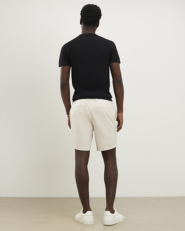 Cream Skinny Fit Elasticated Shorts