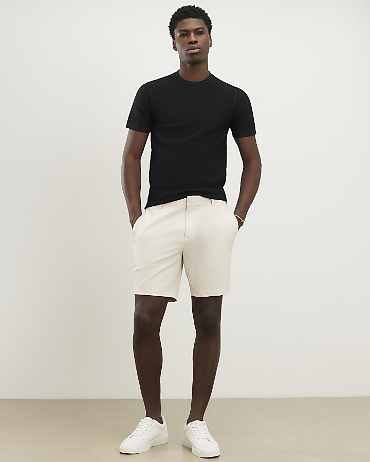 Cream Skinny Fit Elasticated Shorts