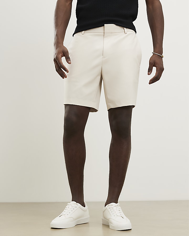 Cream Skinny Fit Elasticated Shorts