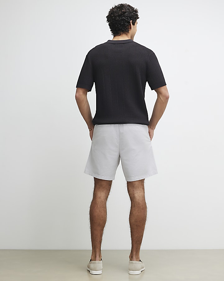 Grey Regular Fit Linen Pull On Shorts