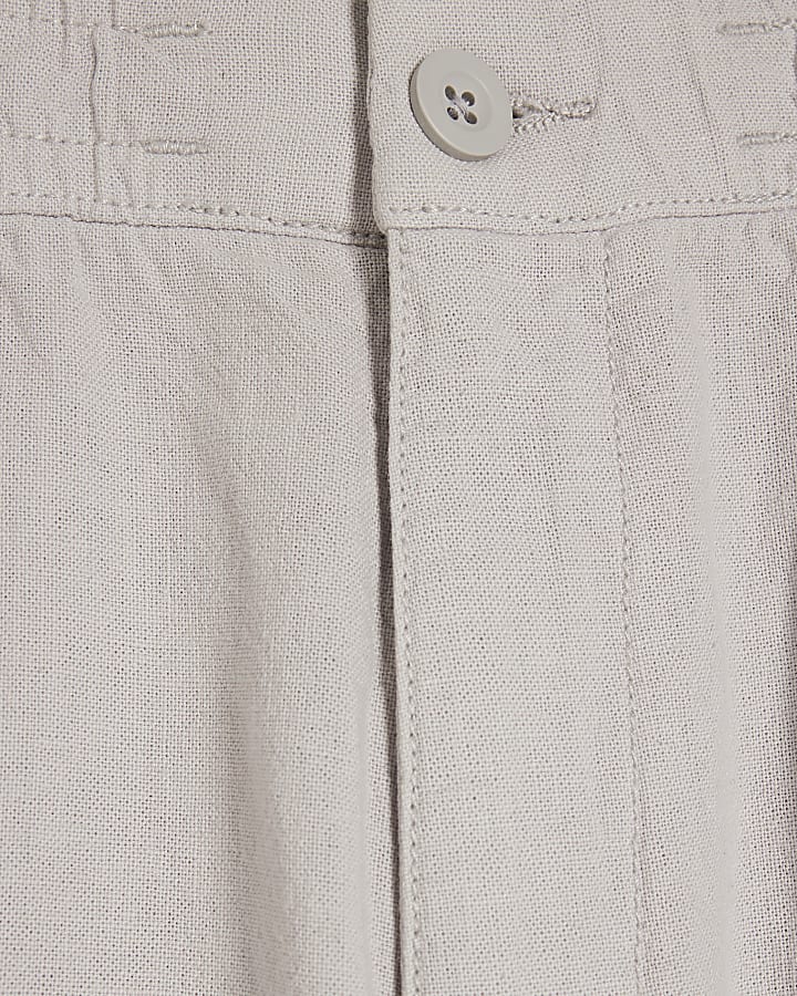 Grey Regular Fit Linen Blend Shorts