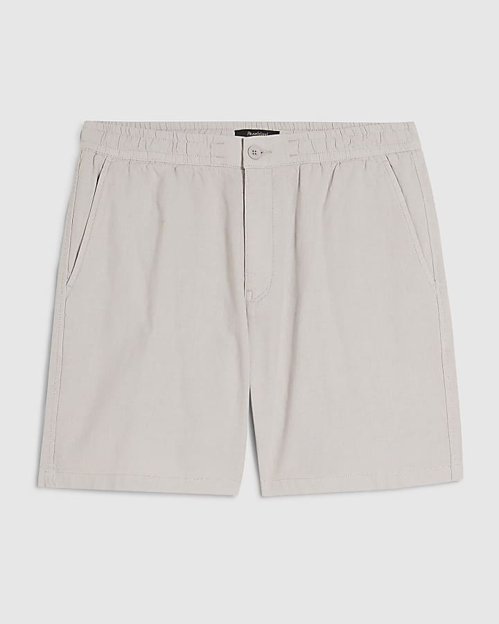 Grey Regular Fit Linen Blend Shorts