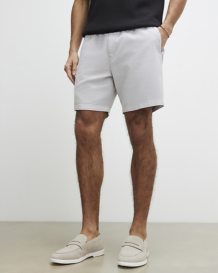 Grey Regular Fit Linen Pull On Shorts