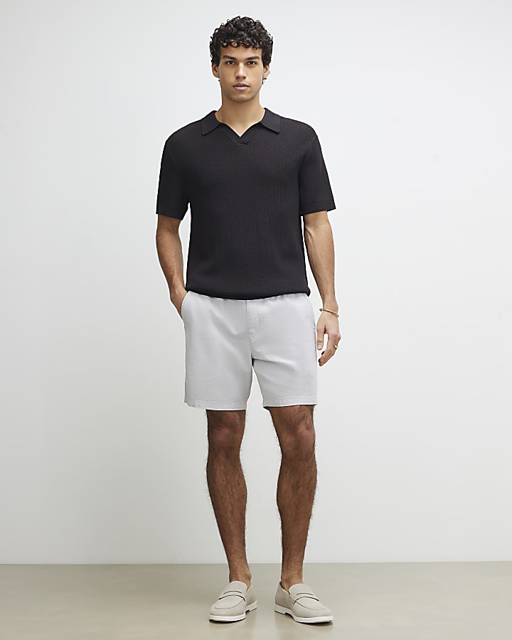 Grey Regular Fit Linen Pull On Shorts