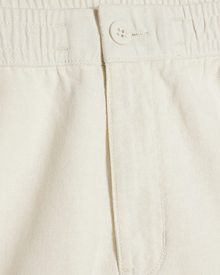 Beige Linen Blend Pull On Shorts