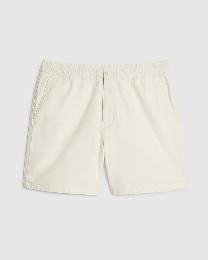 Beige Linen Blend Pull On Shorts