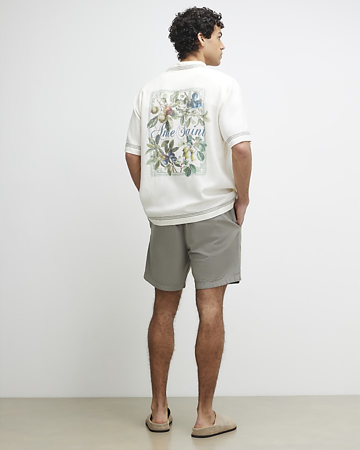 Green Regular Fit Linen Pull On Shorts