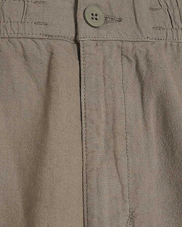 Green Regular Fit Linen Pull On Shorts