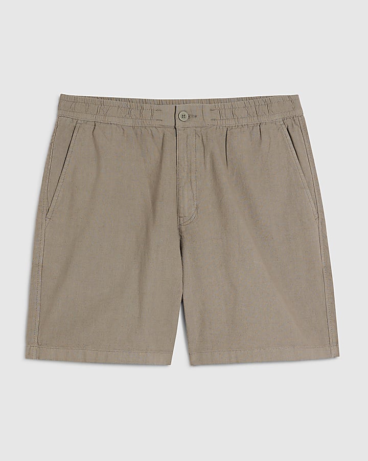 Green Regular Fit Linen Pull On Shorts