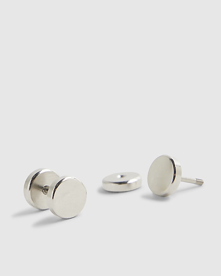 Silver Steel Circle Stud Earrings