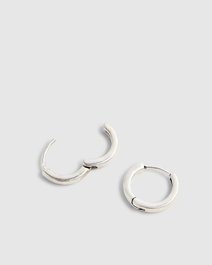 Silver Brushed Hoop Earrings