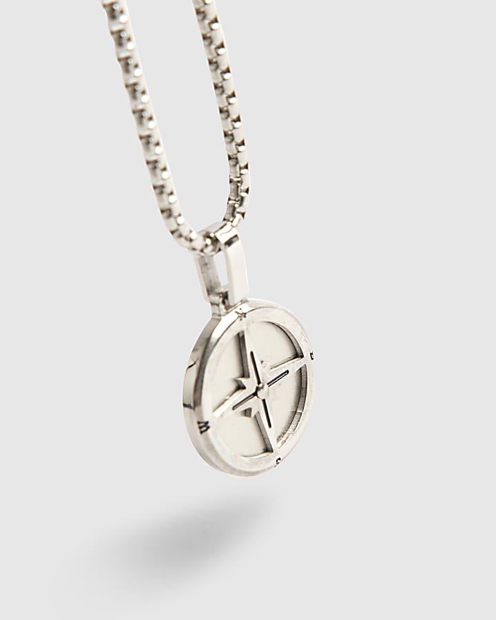 Silver Steel Compass Necklace