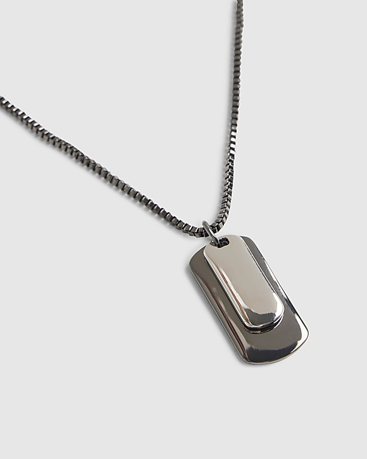 Silver Metal Double Dog Tag Necklace