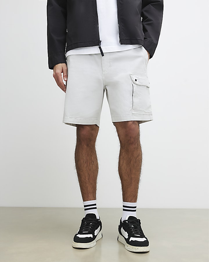 Grey Regular Fit Cargo Shorts