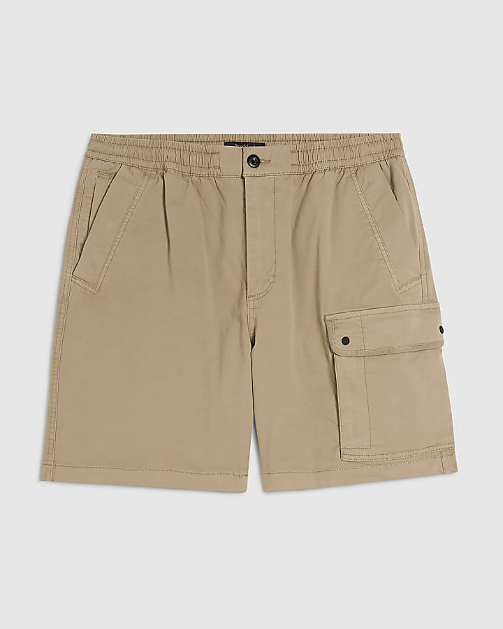 Beige Regular Fit Stretch Cargo Trousers