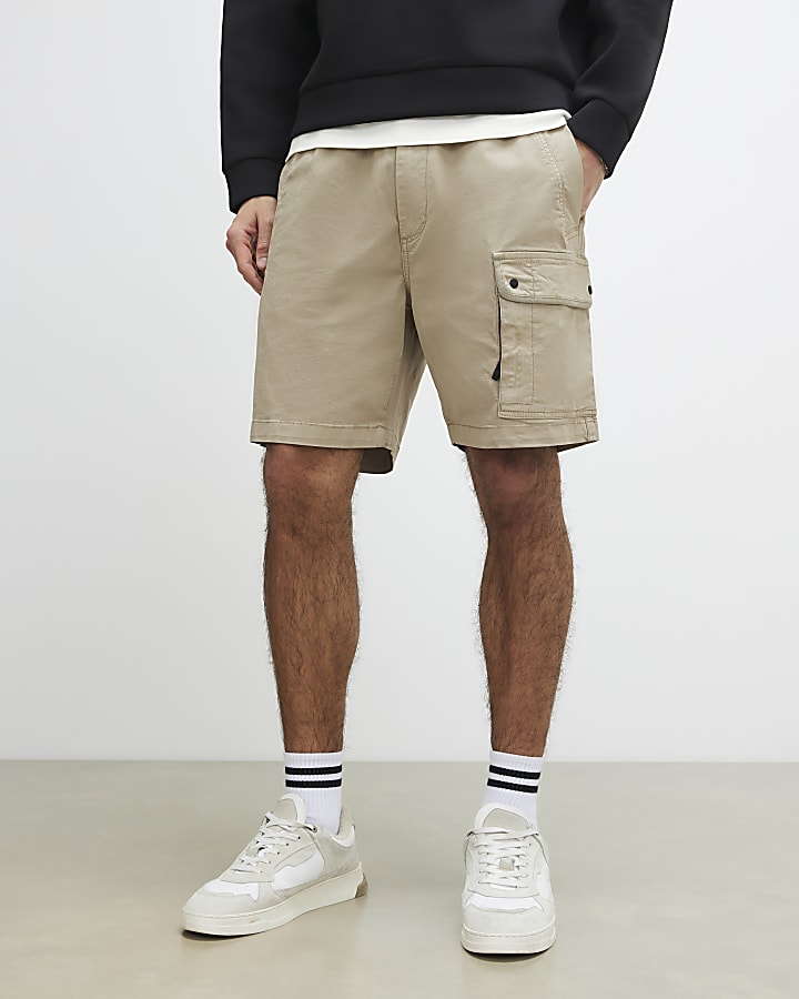 Beige Regular Fit Cargo Shorts